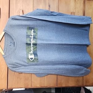 Champion: Long-sleeve Graphic T-shirt, Gray & Camo, Men's XL